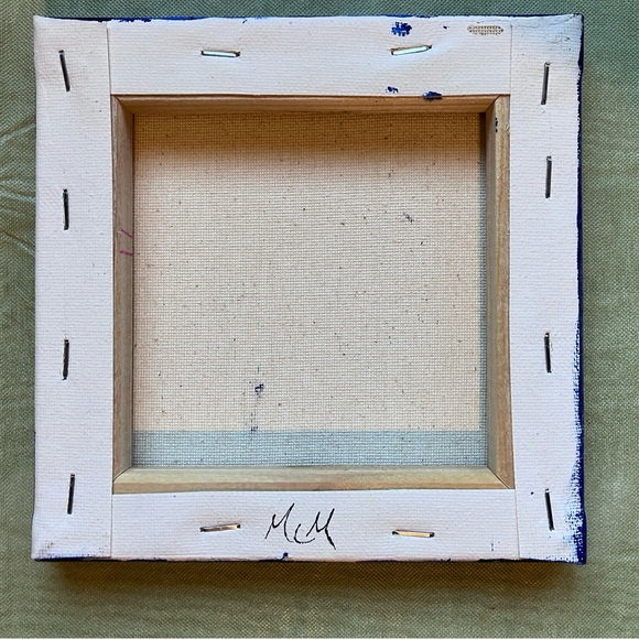 Abstract Acrylic Blue and Gold Scroll Pattern Mini Painting, 6x6" - Picture 9 of 10